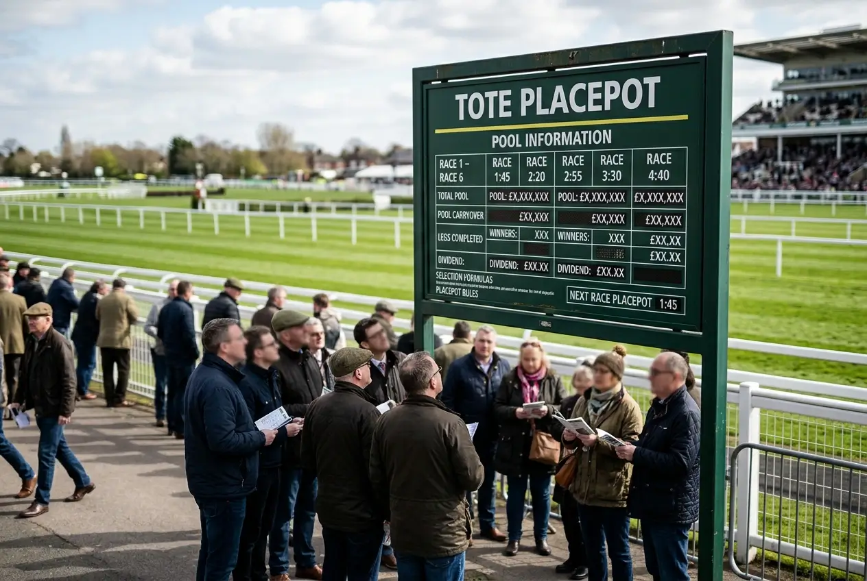 Tote display at Aintree racecourse showing the growing Placepot pool size on Grand National day