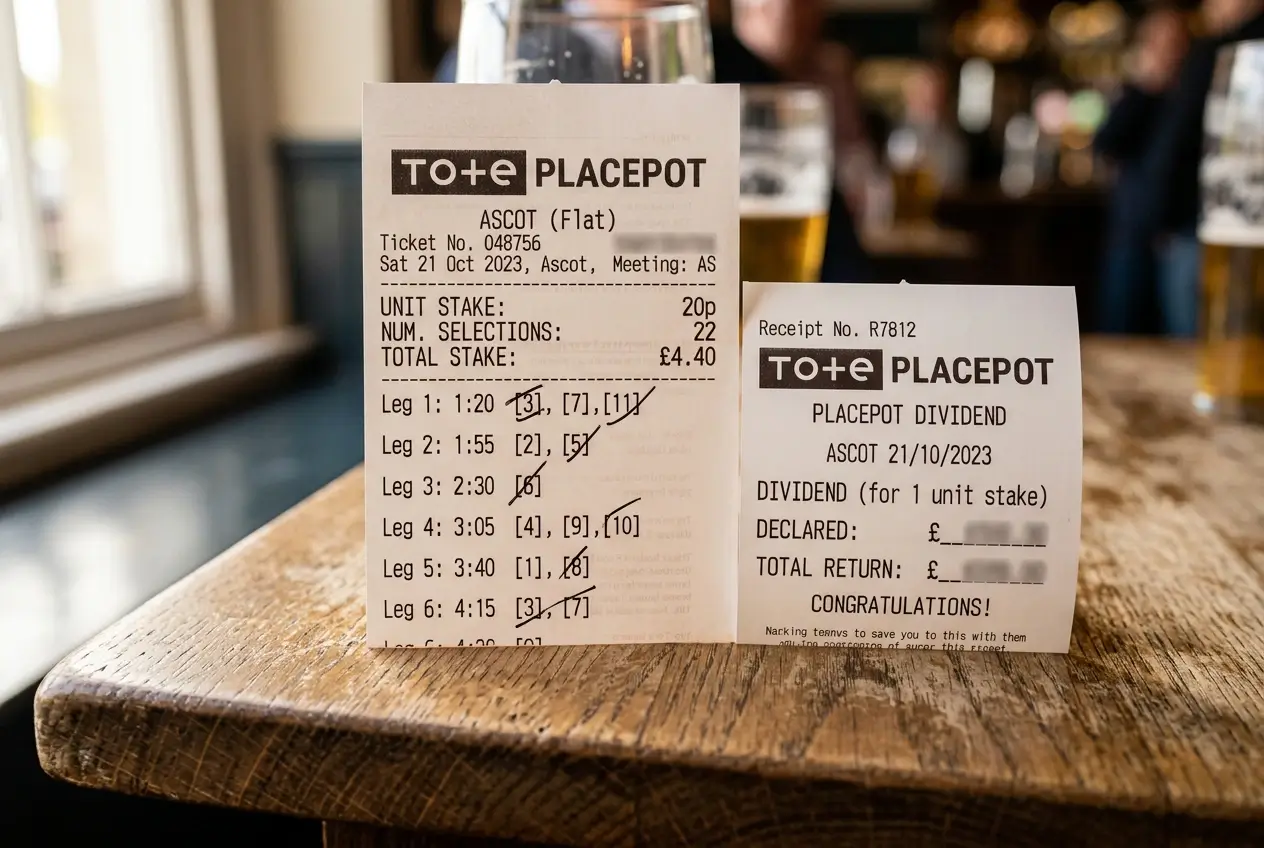 A winning Tote Placepot ticket from Royal Ascot showing the declared dividend amount