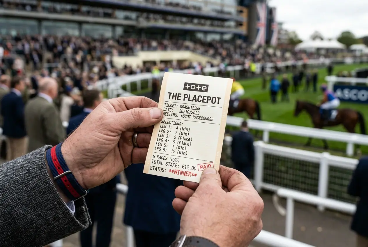 Winning Tote pool ticket being validated at Royal Ascot racecourse betting window
