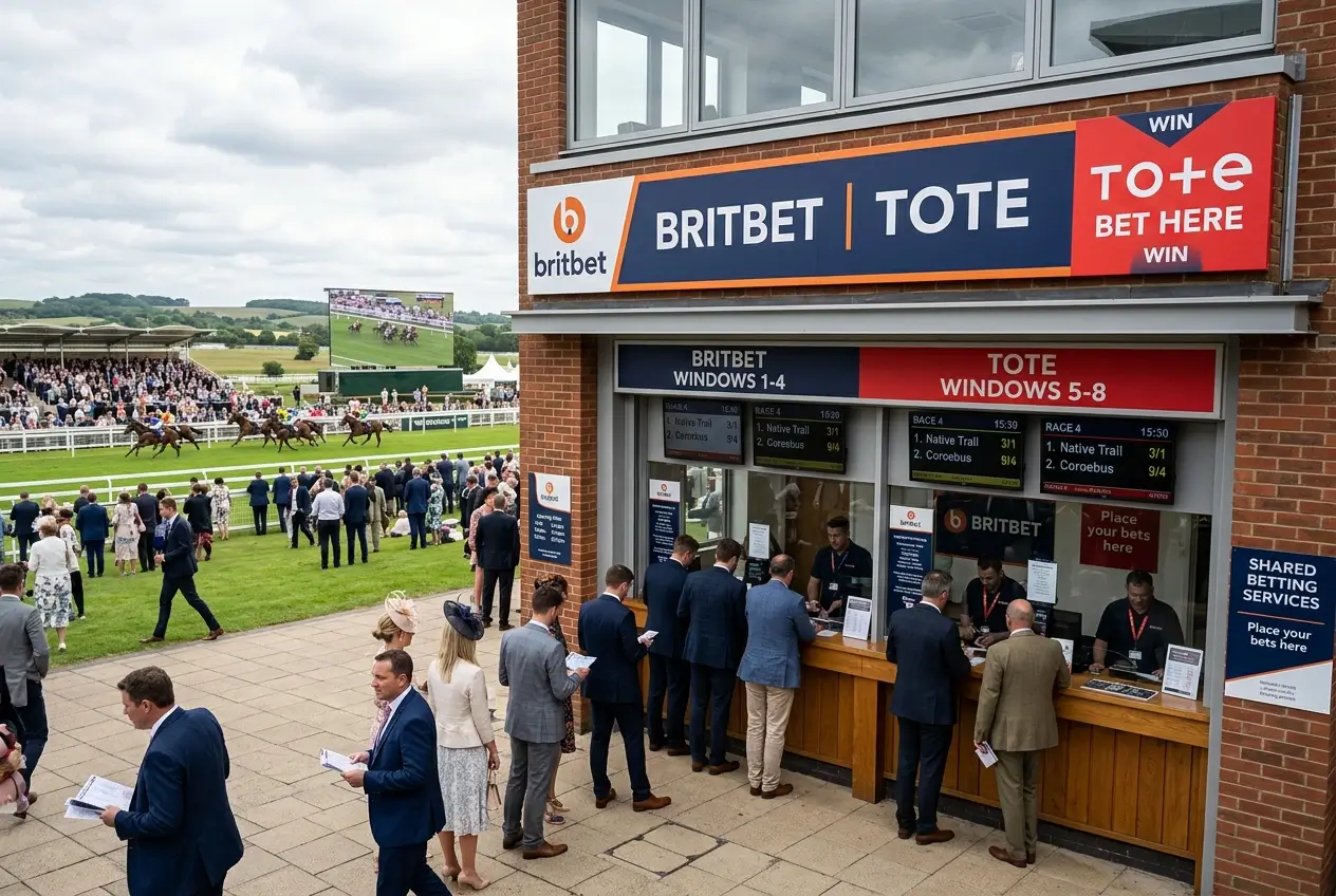 Britbet and Tote racecourse partnership signage at a British meeting