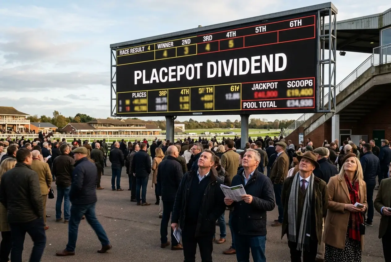 Large racecourse display board declaring pool betting dividends per unit after racing has concluded