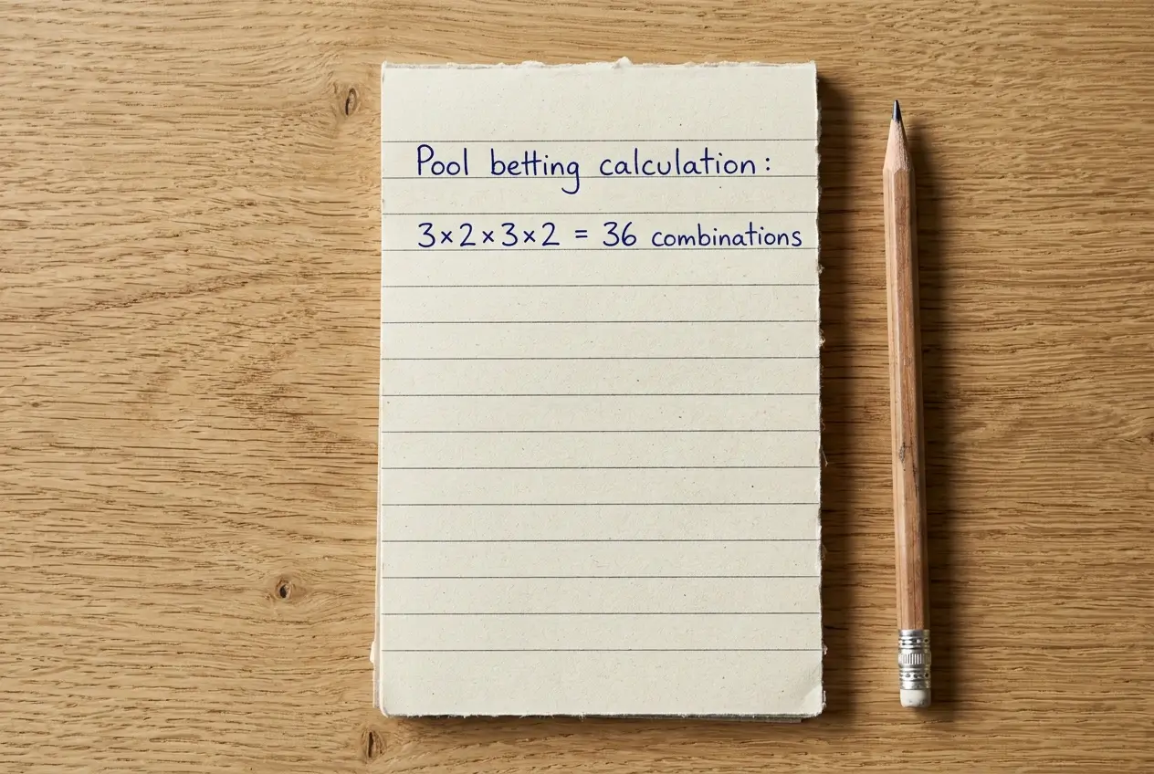 Handwritten combination calculation showing quaddie leg selections and coverage costs