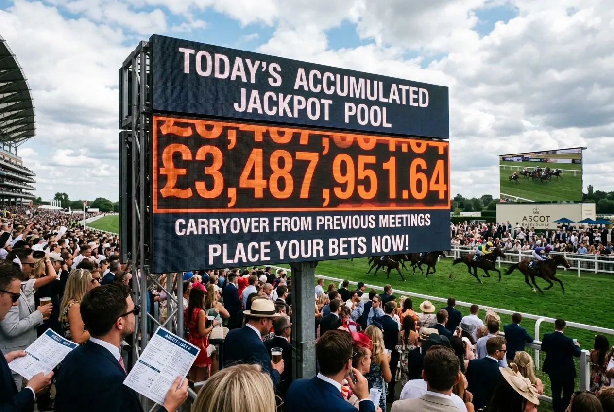 Jackpot pool rollover accumulation display growing over several meetings