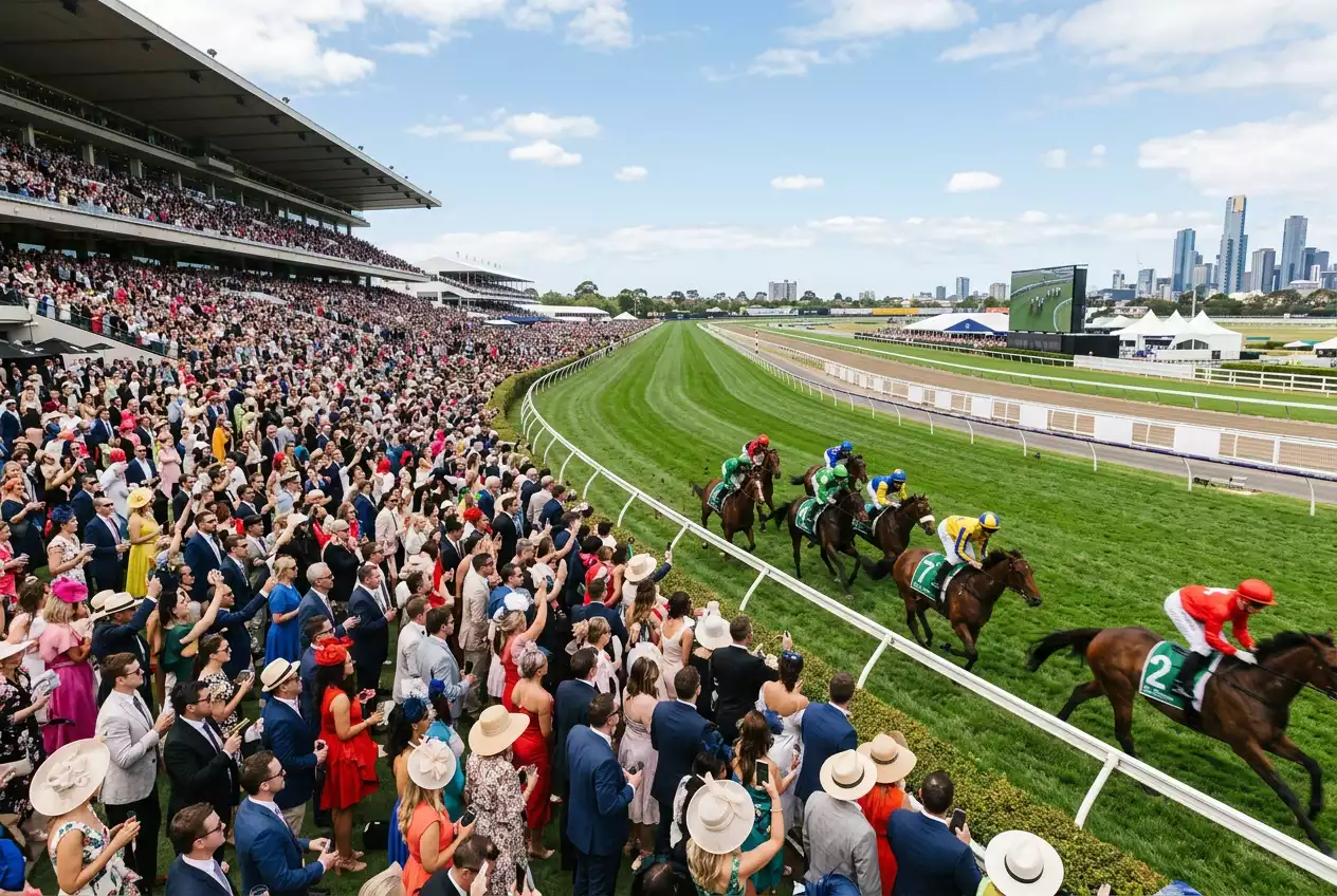 Large crowd at Flemington Racecourse on Melbourne Cup day, the setting for the record A$512,000 quaddie dividend