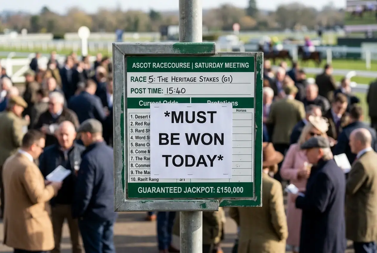Racecourse display board announcing a must-be-won Tote Jackpot pool at a UK race meeting