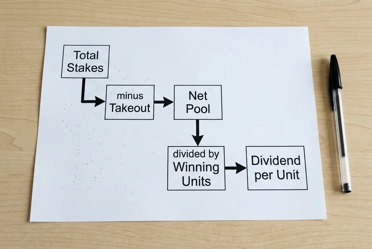 Simple diagram showing pari-mutuel pool stake collection and dividend distribution to winners