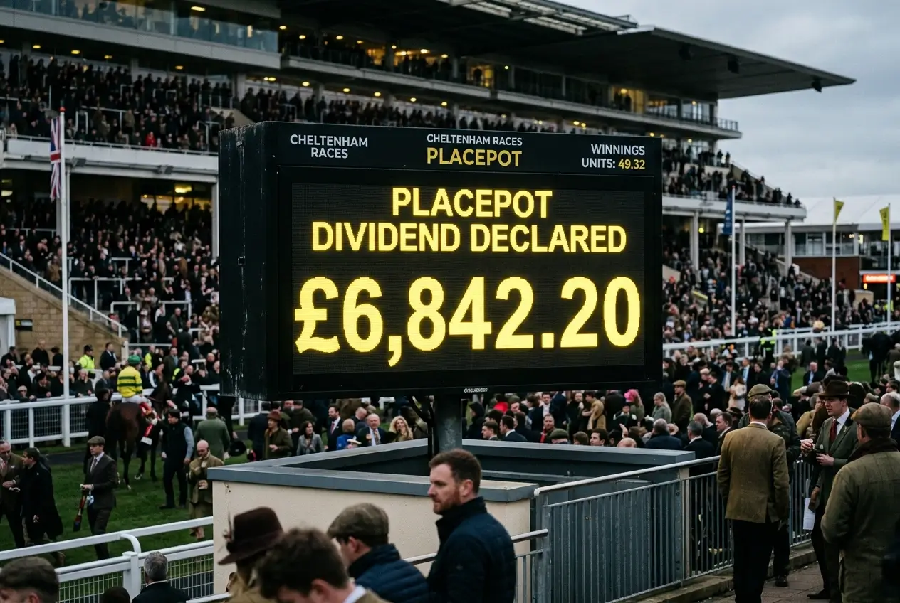 Tote Placepot declared dividend board at Cheltenham showing record pool payout announcement
