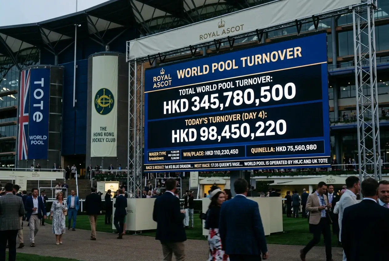 Royal Ascot World Pool turnover display showing international betting figures