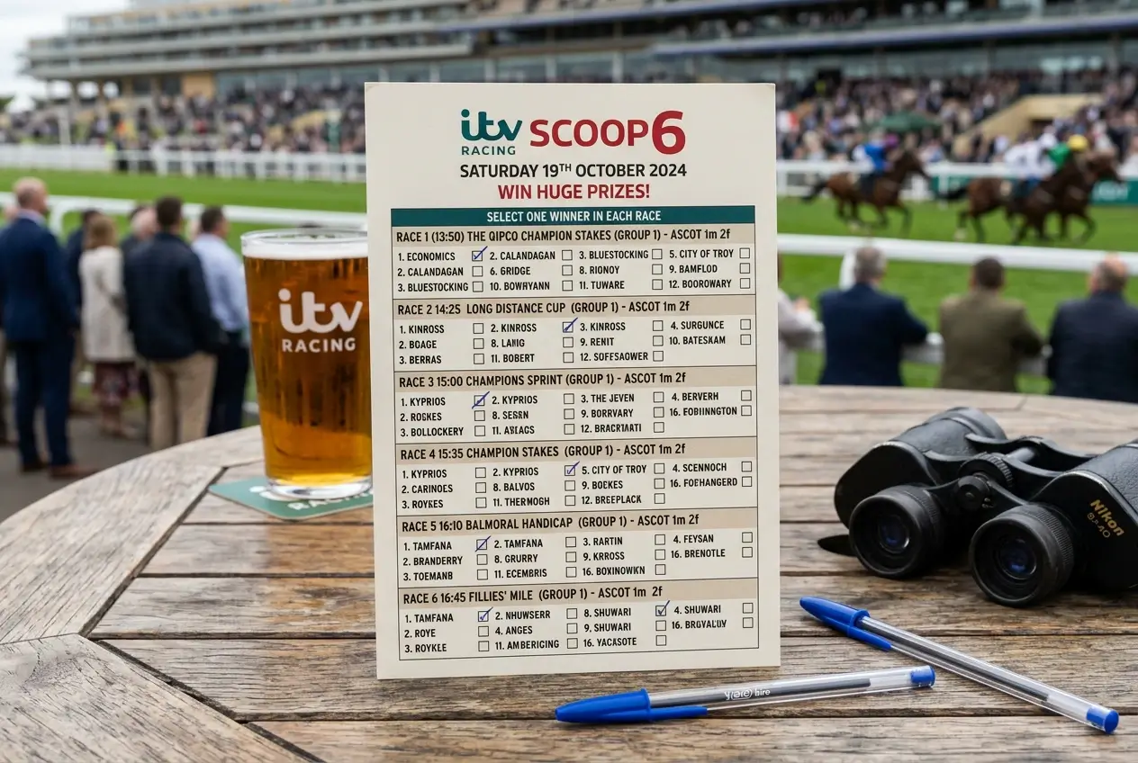 Saturday ITV Racing six televised race programme Scoop6 selection card