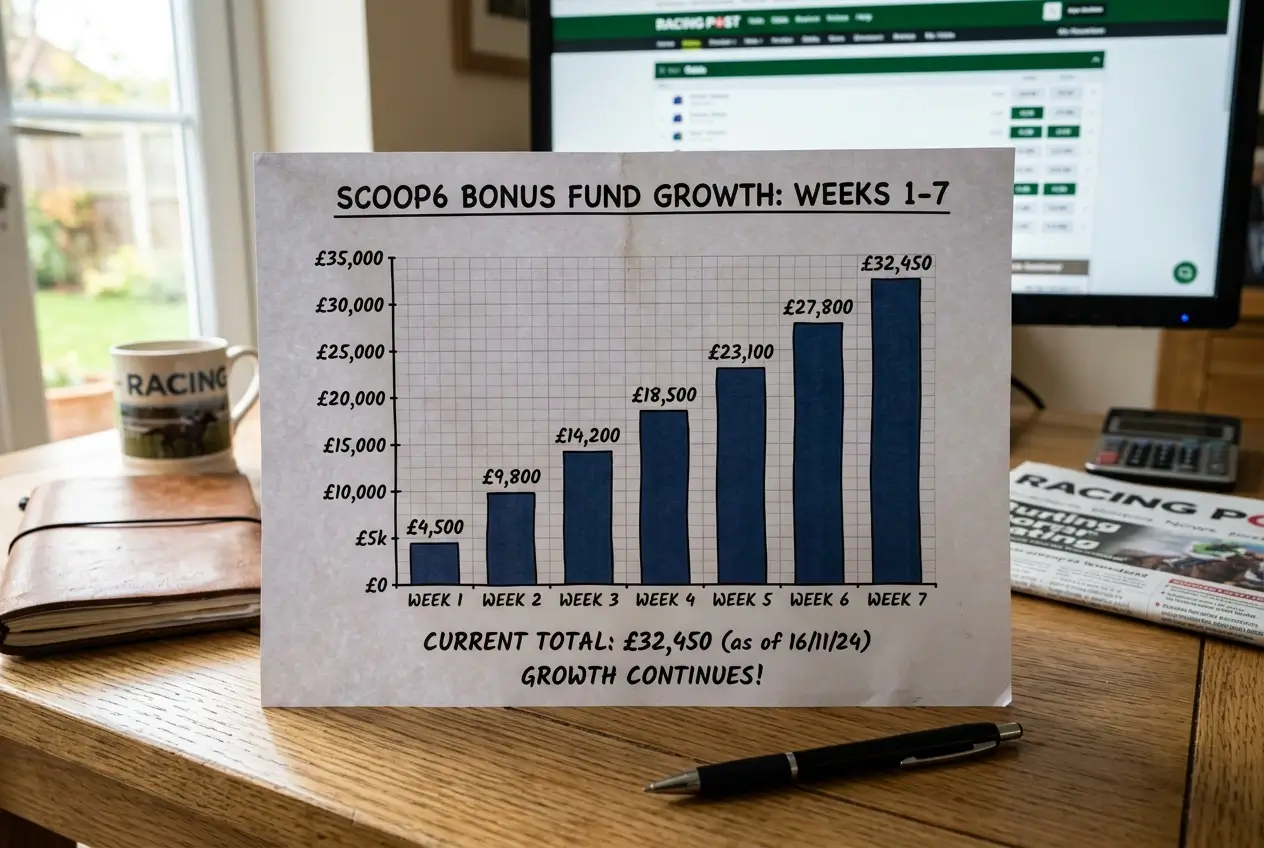 Scoop6 Bonus Fund accumulation graphic showing growing prize over weeks