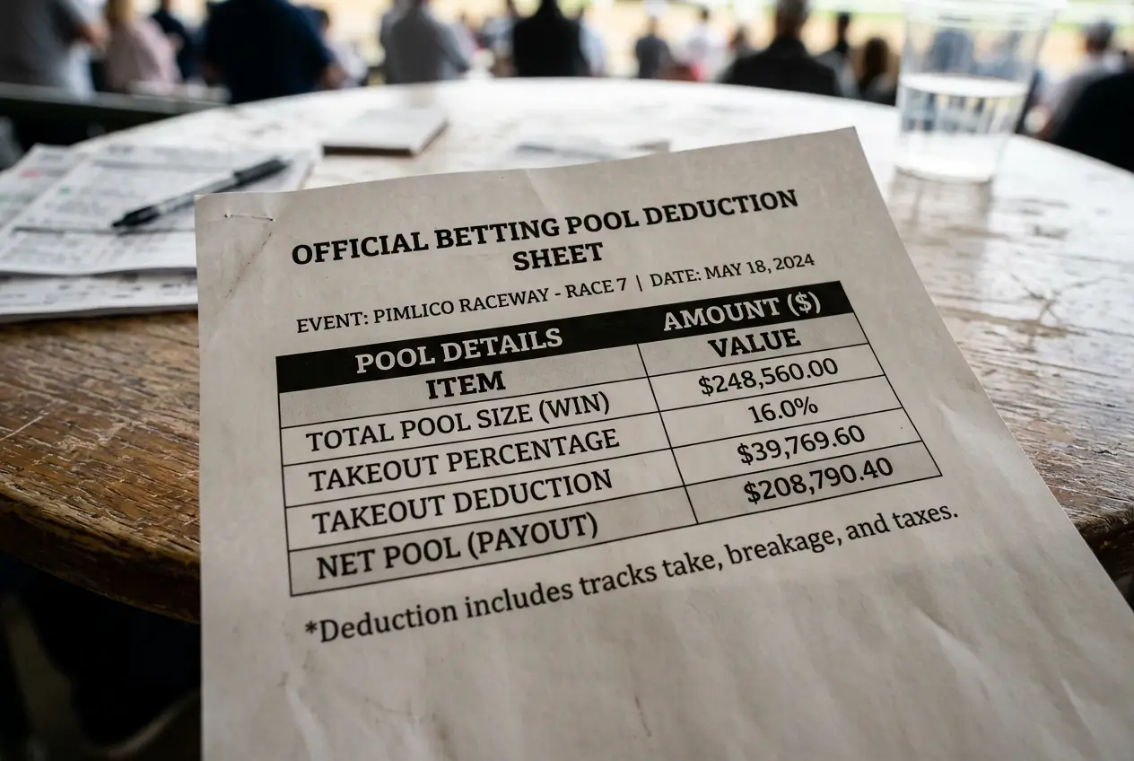 Takeout percentage illustration showing 15 percent deduction from betting pool