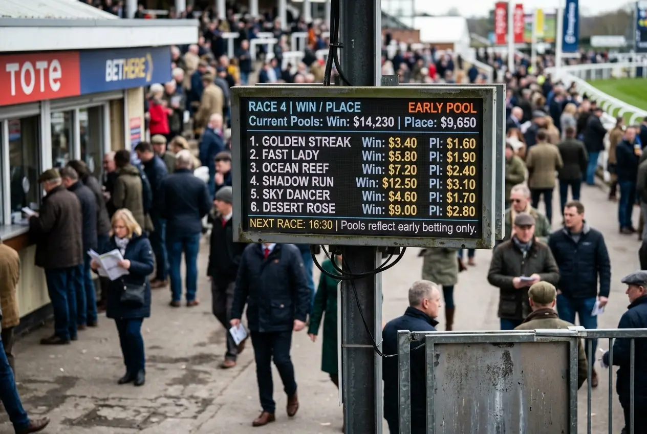 Thin pari-mutuel pool dividend display showing early quaddie returns