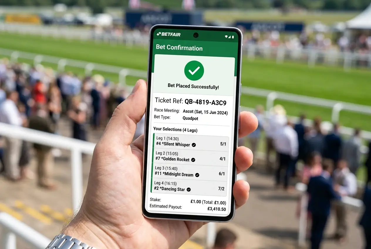 Tote mobile app showing Quadpot leg selection screen with combination count displayed