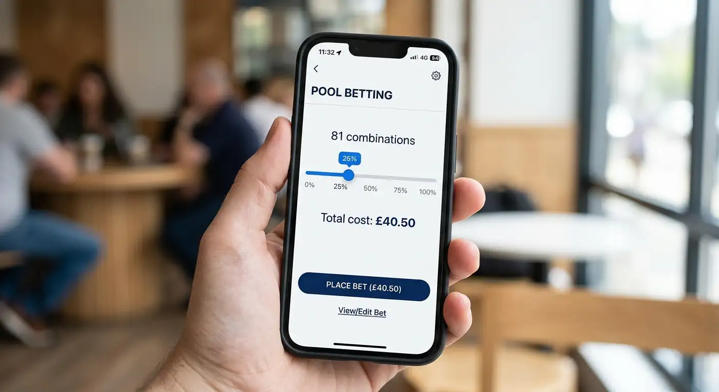 Tote app flexi betting input screen showing total cost update as flexi percentage is adjusted