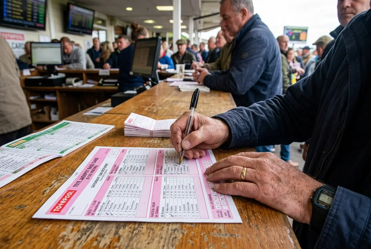 Tote Jackpot six-leg race card with winner selections marked