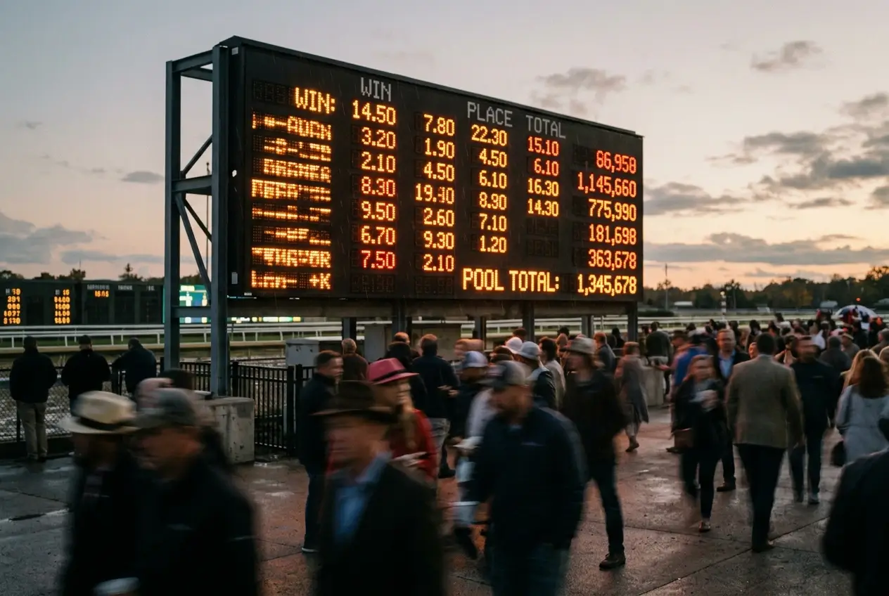 Tote pool dividend board at a horse racing meeting showing pool betting returns