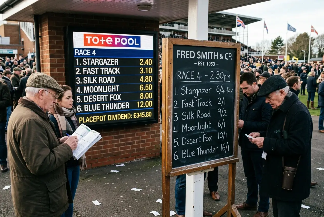 Side-by-side comparison of Tote pool board versus fixed-odds bookmaker board