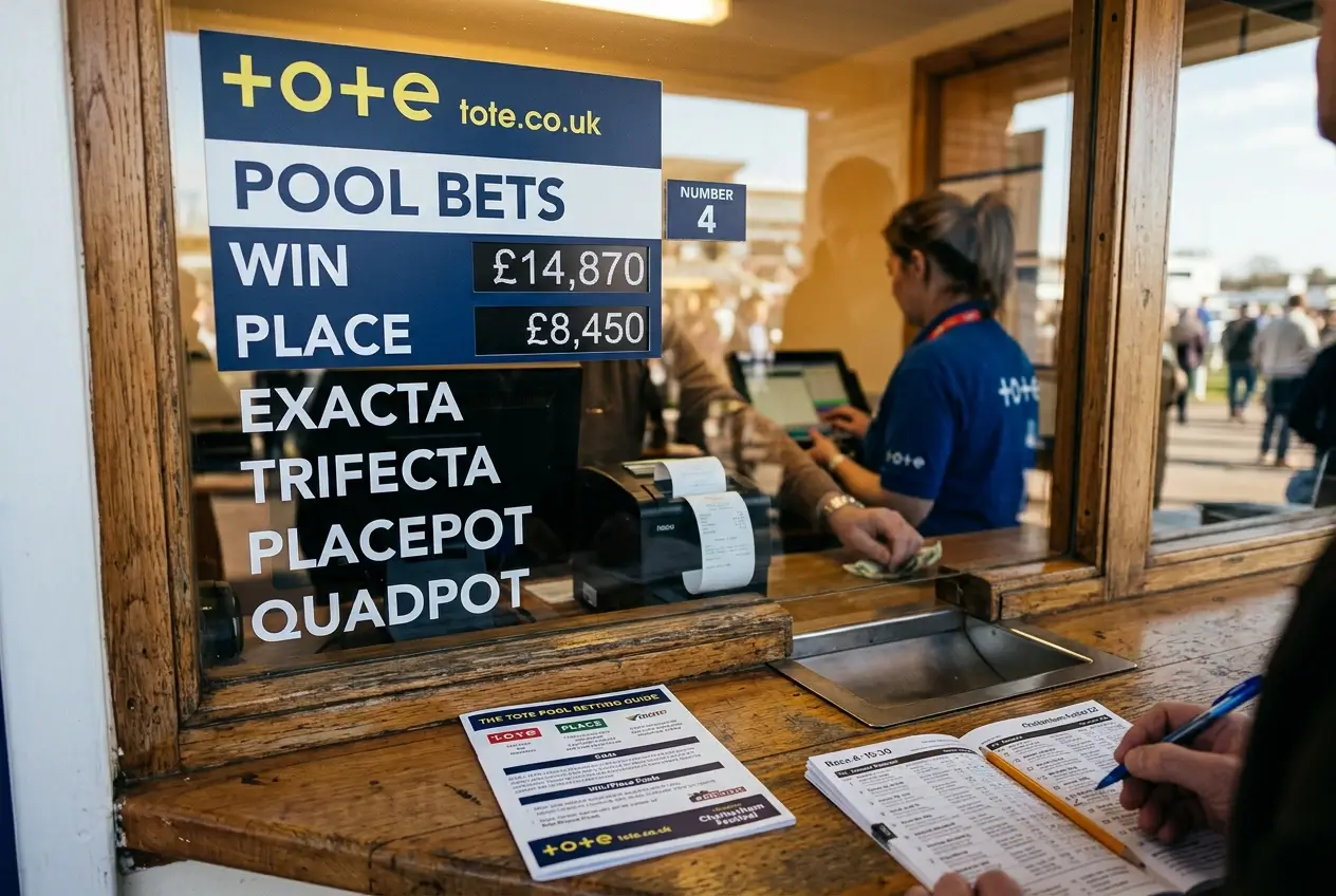 On-course Tote betting window showing win and place pool products where the SP guarantee applies