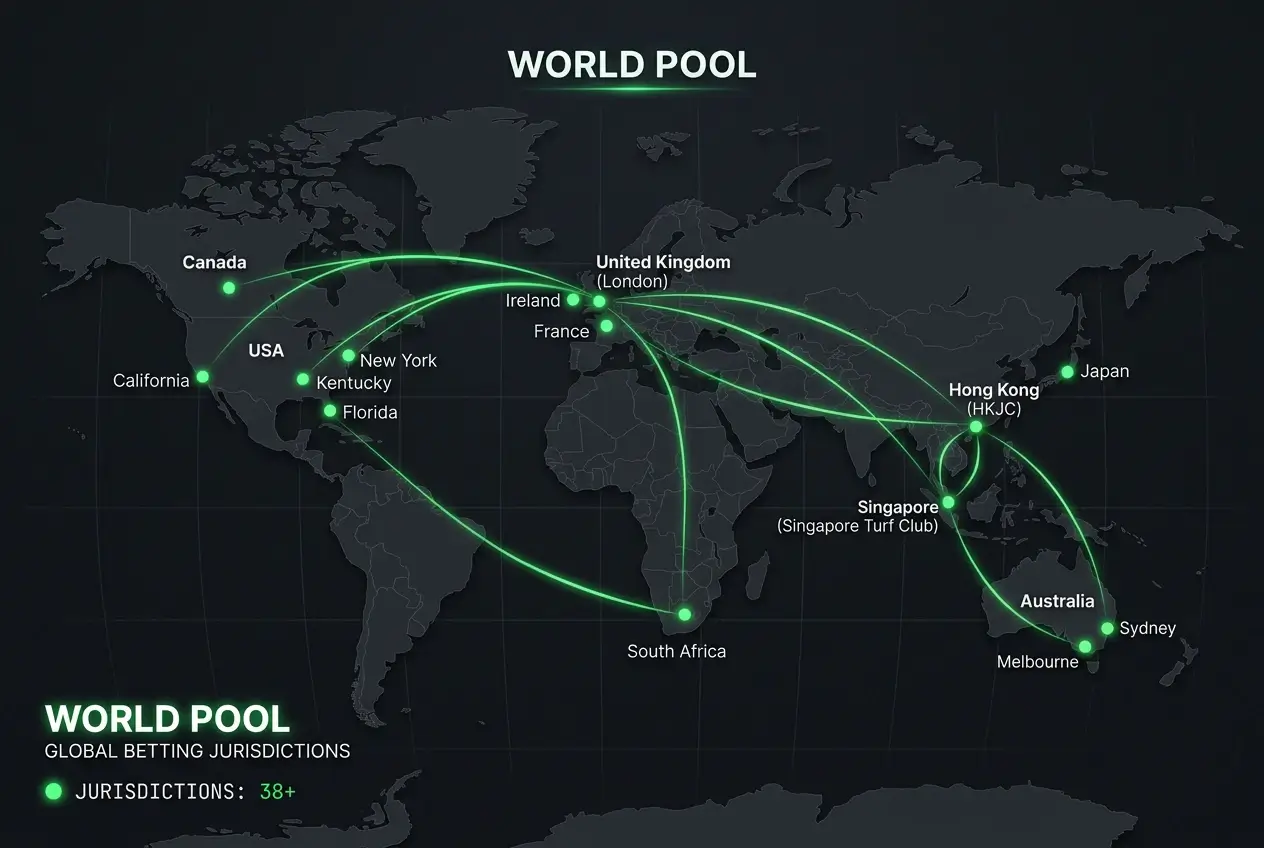 Map highlighting the 27-plus countries contributing to the World Pool at Royal Ascot
